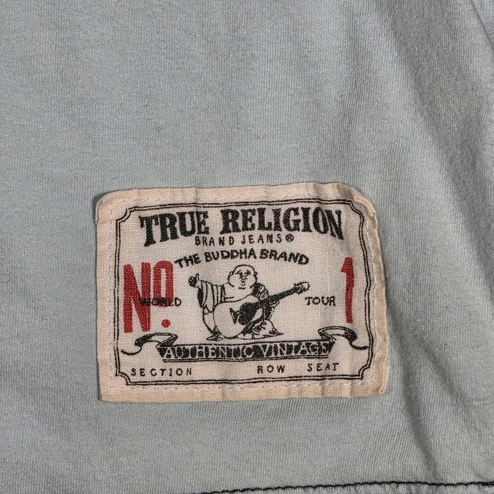True Religion‎ Mens World Tour Horseshoe Logo T-Shirt Blue Large Made in USA